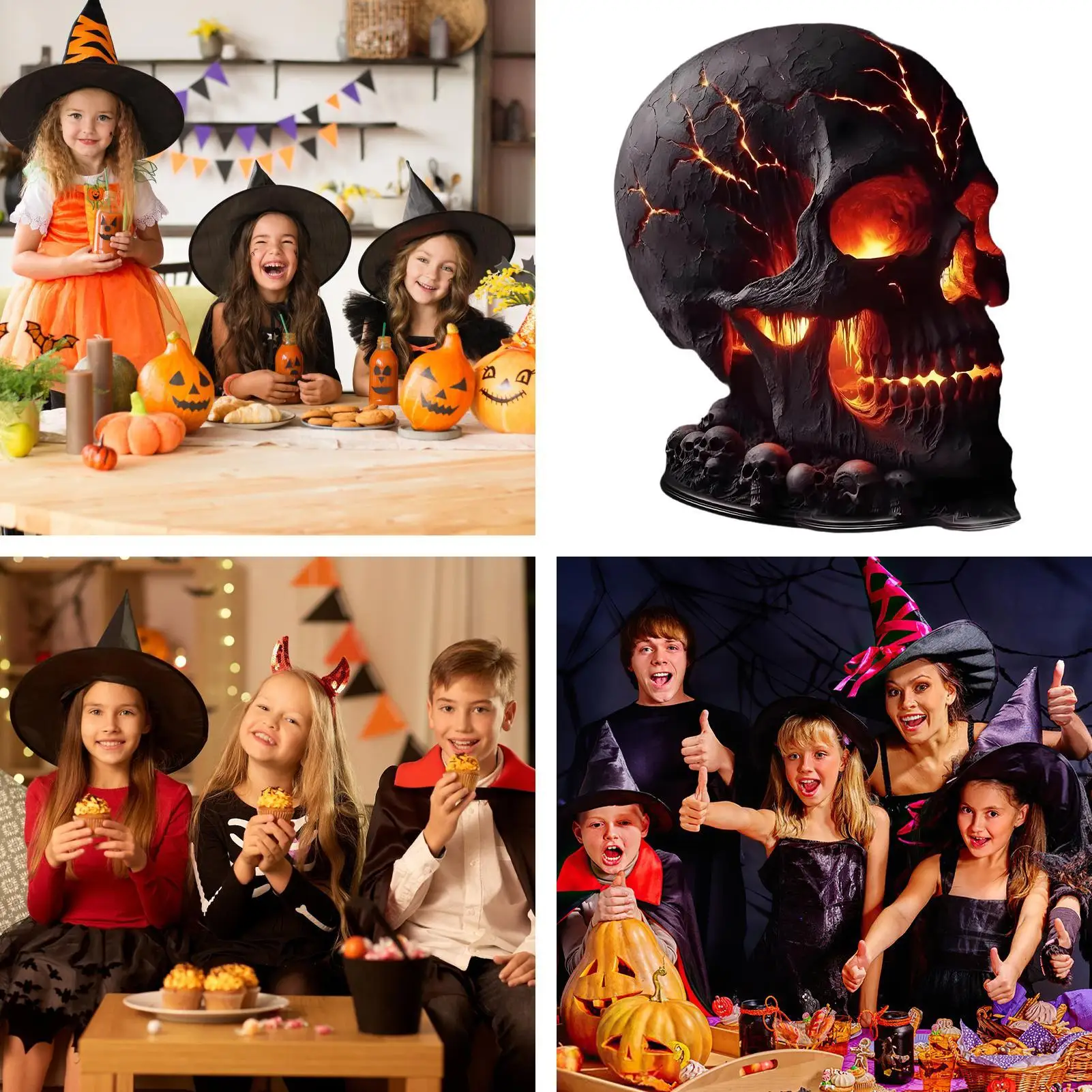 مصباح مكتبي على شكل جمجمة الهالوين مصباح مكتبي على شكل جمجمة مع ضوء LED مخيف لتزيين رف حفلات الهالوين ديكور مخيف