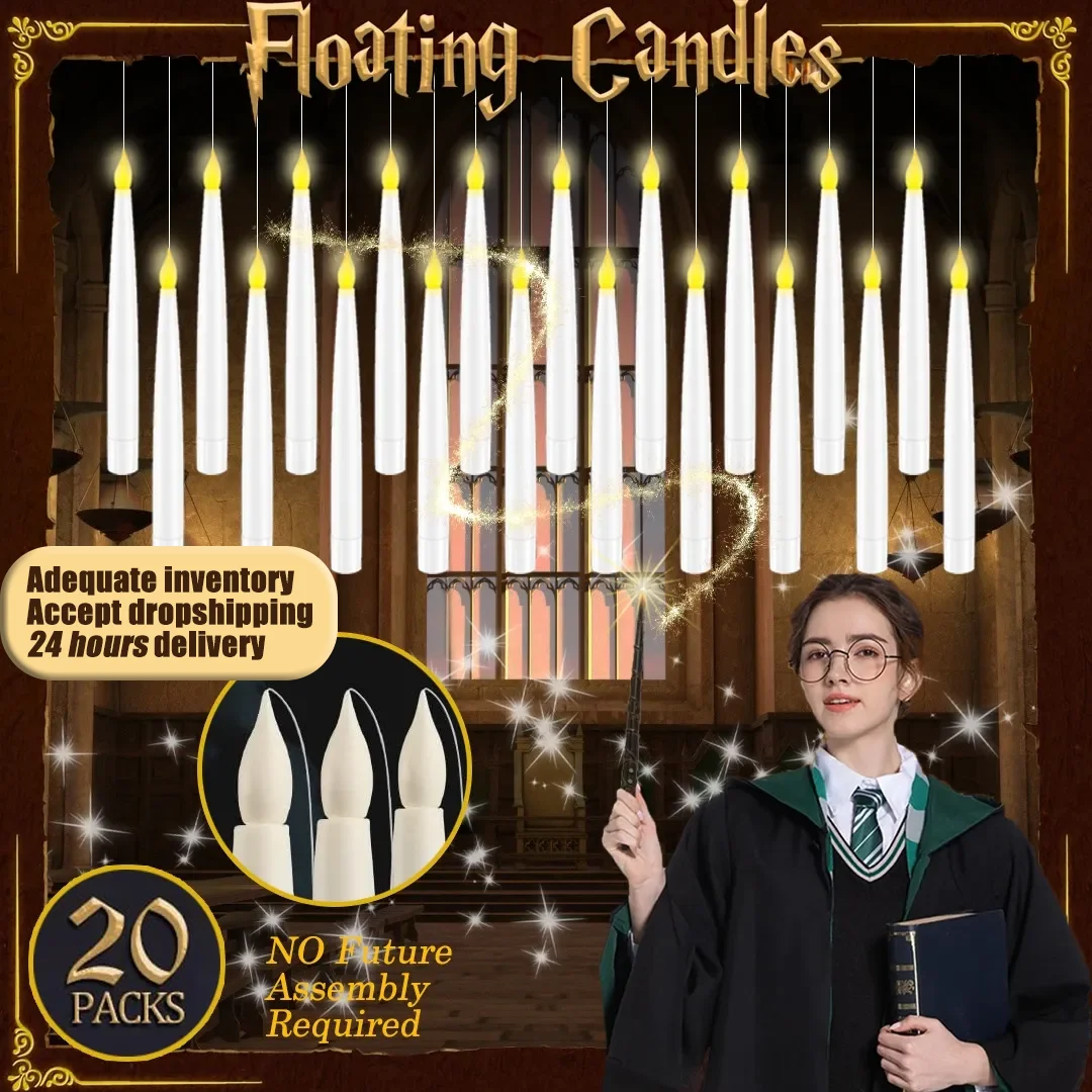 20-80Pcs Floating Candles with Wand Magic Flying Candles Burning Candles Taper Candles for Christmas Decoration/Wedding/Party