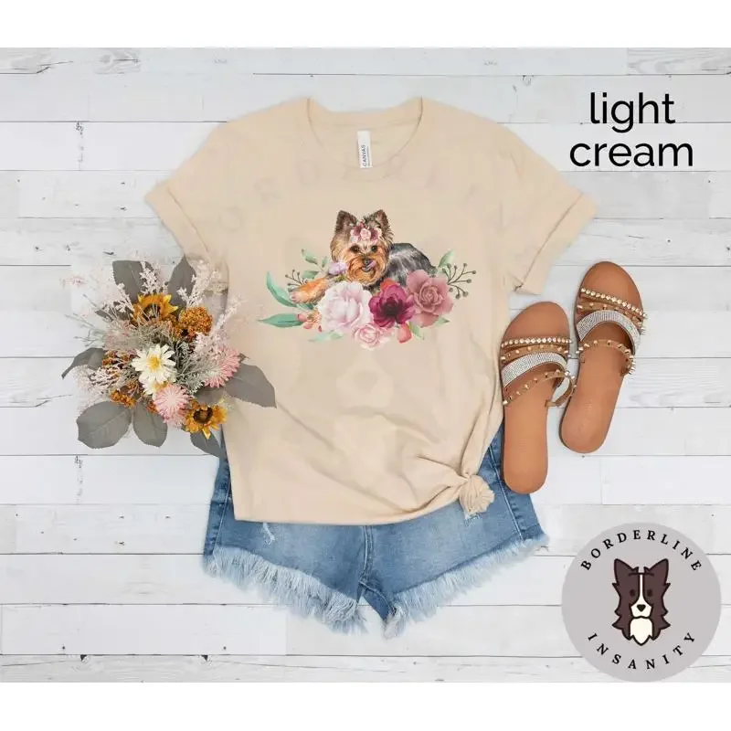 Yorkie in Flowers Jersey T Shirt for Him or Her Yorkshire Terrier Owner Lover