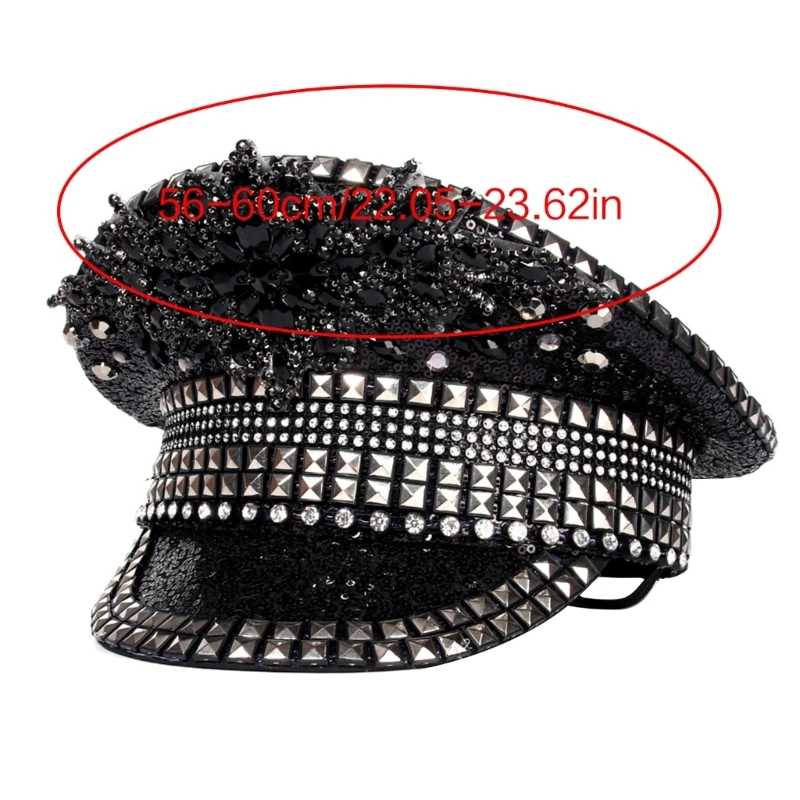 652F Bejeweled Crystal Captain Hat Baskenmütze Matrosenhut für Bachelorette Party Sergeant Hat Vielseitig für Club Stage Bar