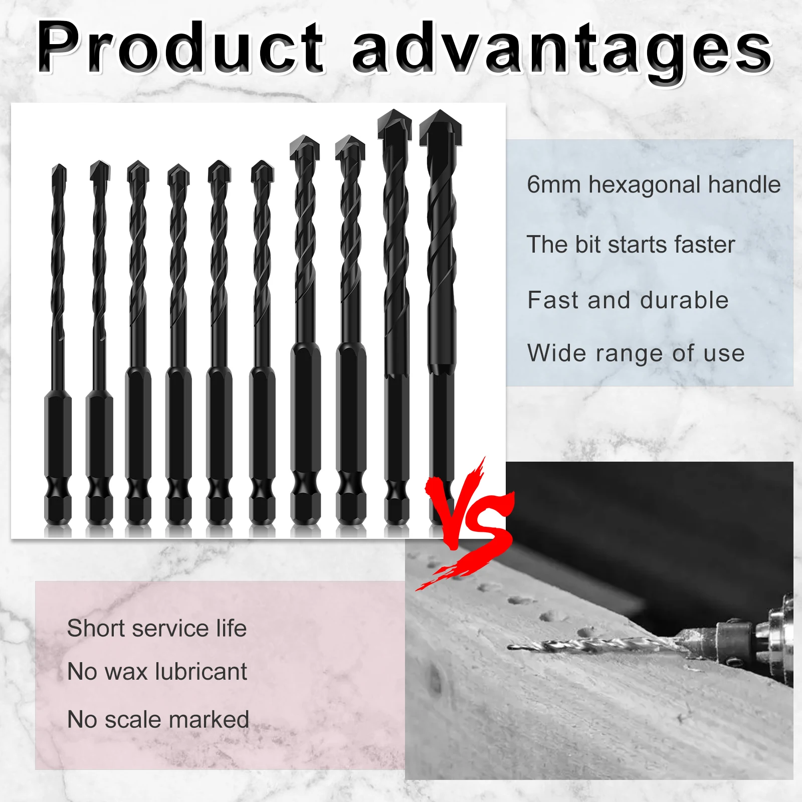 Juego de brocas para mampostería, vástago hexagonal de acero de alta velocidad de 4/5/6/8/10/12mm, juego de brocas para hormigón, taladro de