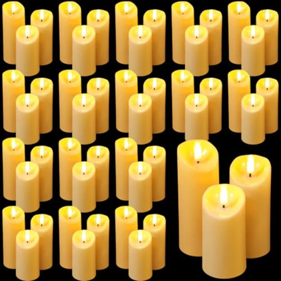 48 Pcs Large Flameless Candle Bulk Flameless Pillar Candles Decor for Valentine Romantic Night for Him 2 Aa Battery Operated No