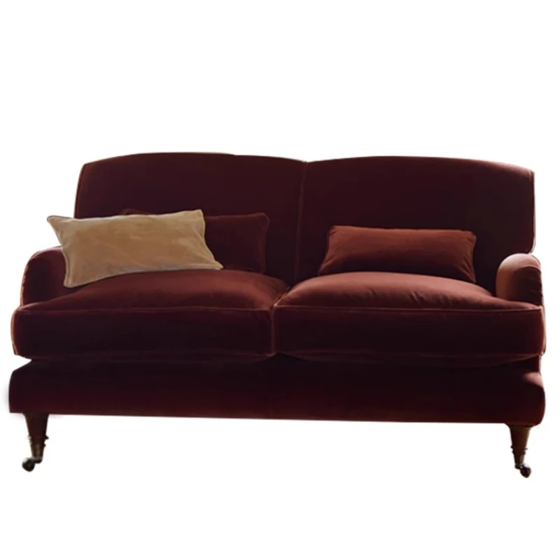 

French medieval velvet fabric sofa wabi-sabi retro living room B & B hotel double small sofa