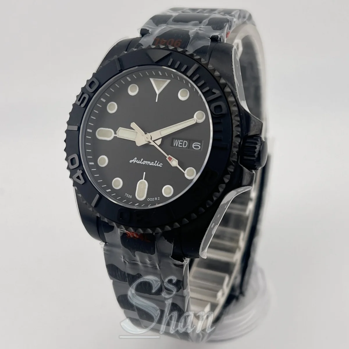 40mm Men's Automatic Mechanical Watch NH36 Movement, Day-Date Display, Black Dial, C3 Luminous, Sapphire Glass, Water Resistant