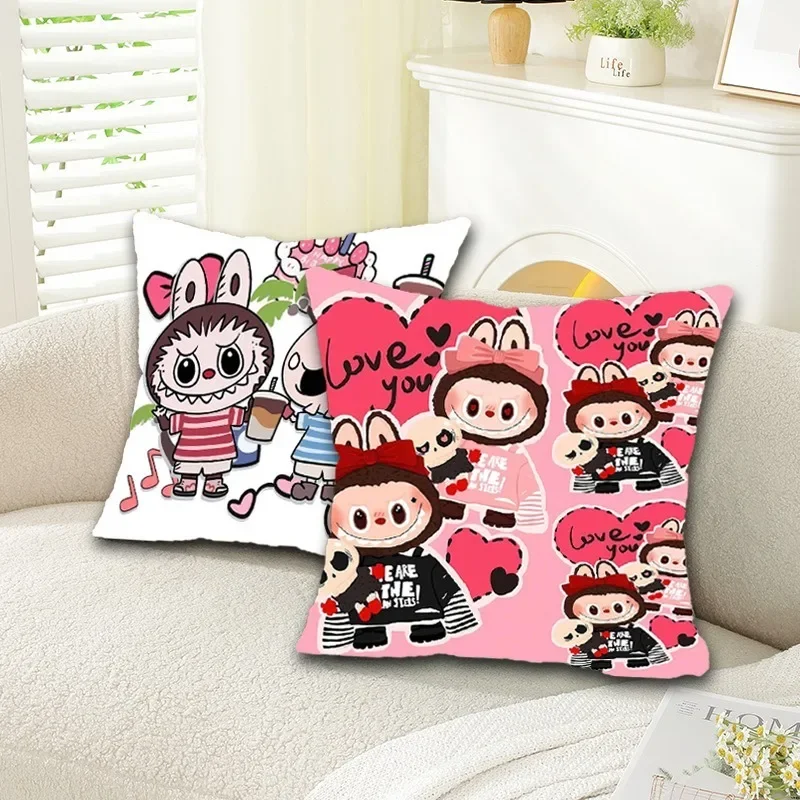 Labubu Pillow Cases Cute Pillowcase 45X45 Cartoon Anime Graphic Print Pillowslip Baby Show Decor Birthday Party Decoration Gifts