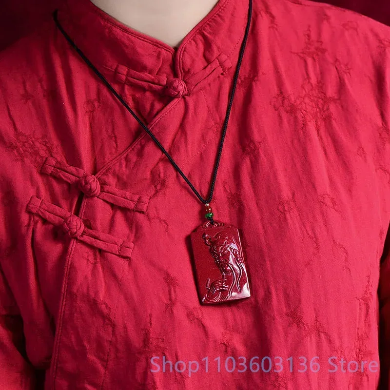 Natural Raw Ore Cinnabar PENDANT BRAND Necklace DIY Chinese Buddha Beads Accessories Cinnabar Jewelry