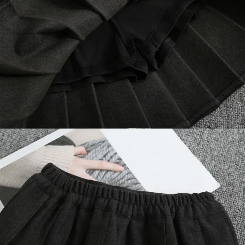 الخريف الشتاء الفتيات ألف خط مطوي تنورة صغيرة طفل في سن المراهقة فتاة الصوف التنانير القصيرة الاطفال عالية الخصر التنانير ملابس الأطفال #6