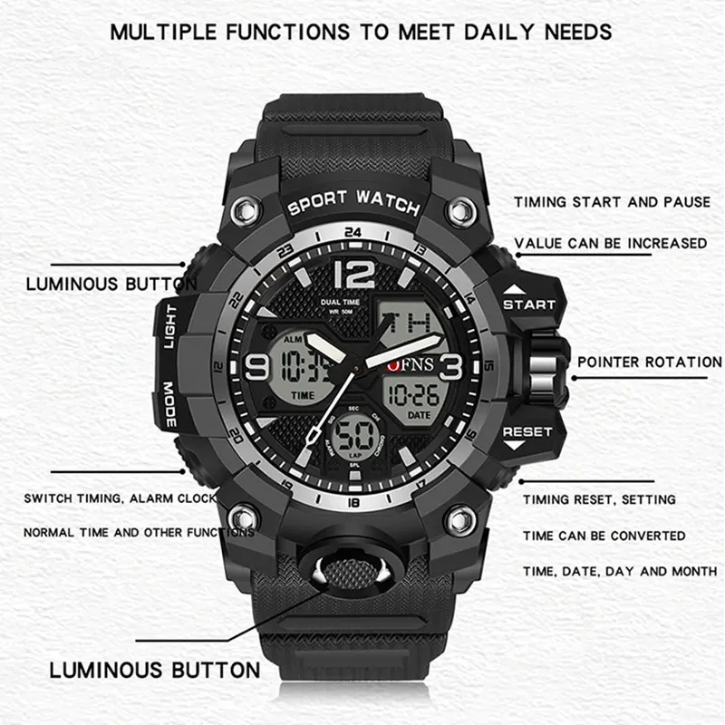 Top Brand Luxury G Style Men's Electronic Watch Outdoor Sports LED Analog Digital Chronograph Military Dual Display Waterproof - view 4
