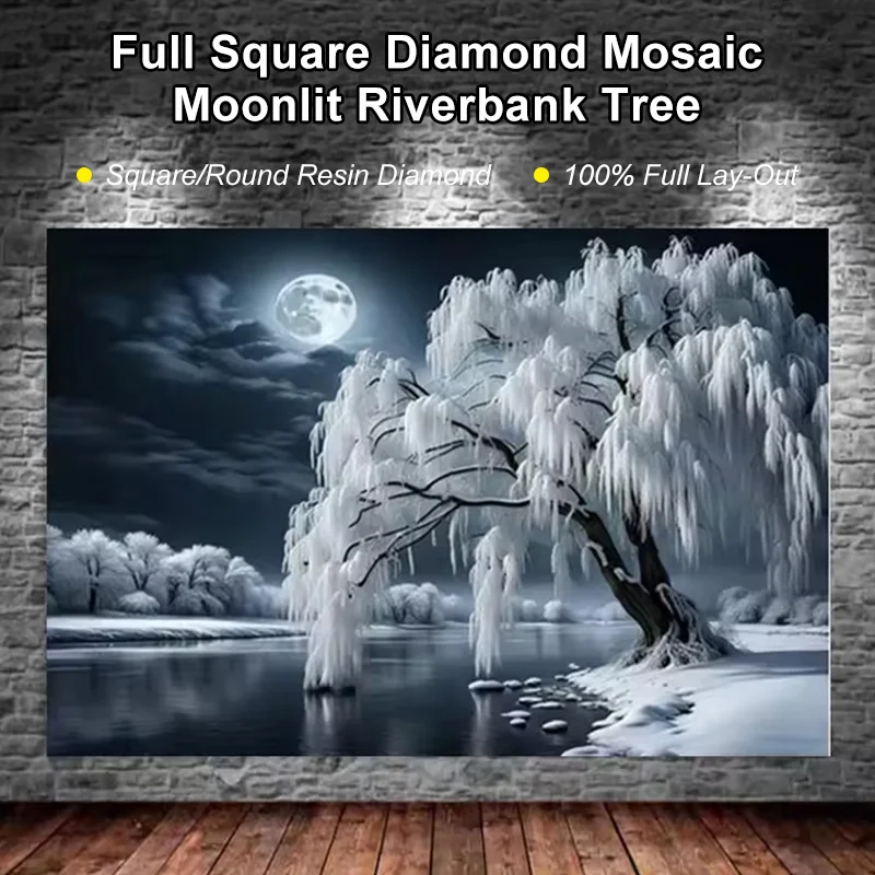 

Full Square Diamond Mosaic Moonlit Riverbank Tree 5D Diy Diamond Painting Rhinestones Of Pictures Embroidery Cross Stitch Kits