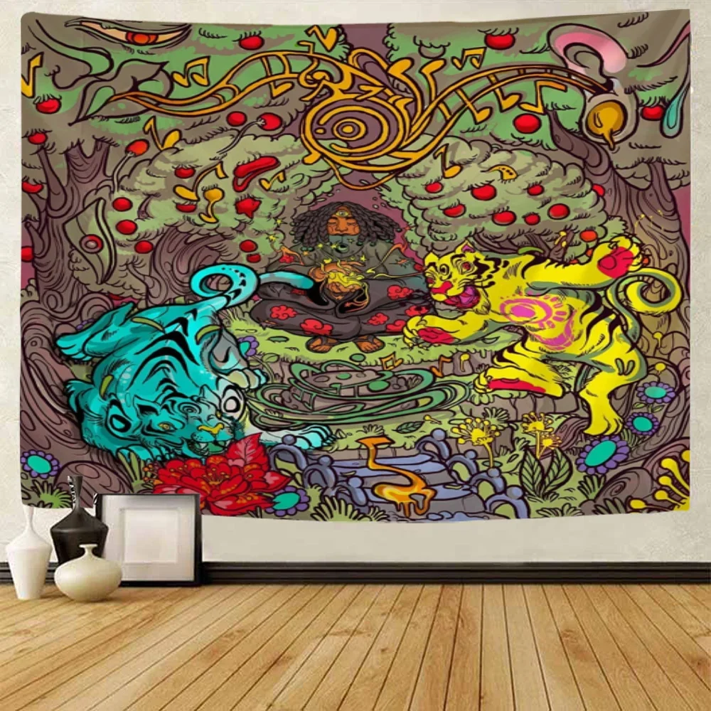 Monster God Buddha Psychedelic Wall Hanging Tapestry Boho Art Blanket Curtain Hanging for Home Bedroom Living Room Decorations