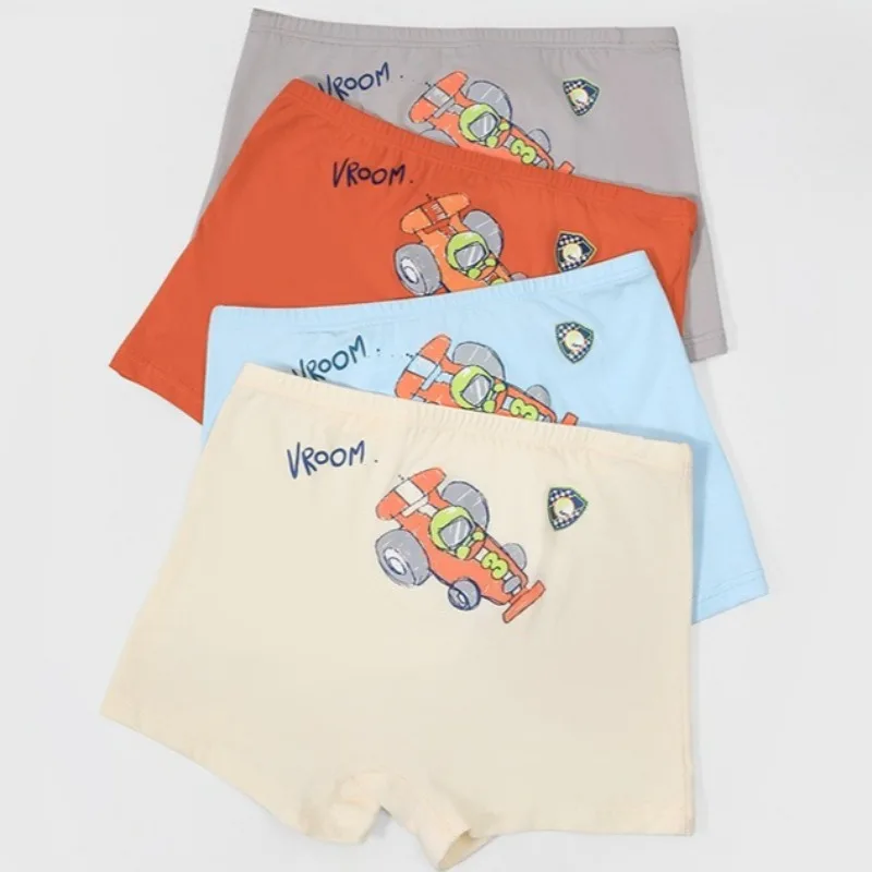 

4PCS Kids Cotton Soft Antibacterial Panties for Boys Cute Print Underwears 3+y Young Children Thin Breathable Comfort Knickers