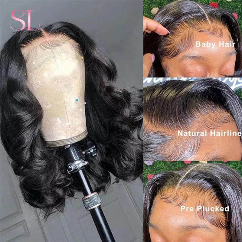 Peluca de cabello humano ondulado con encaje frontal para mujeres negras, Color naranja jengibre, Bob corto