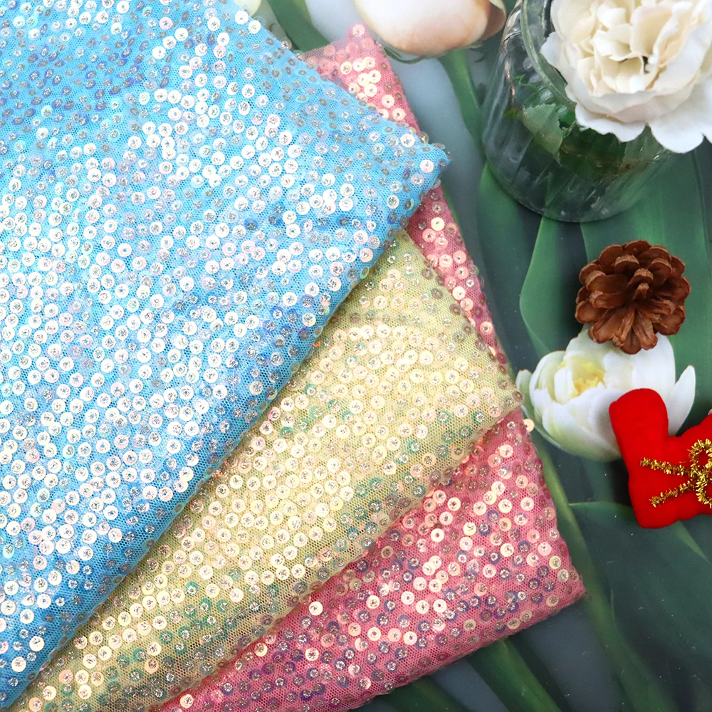 1Meter Glitter Sequin Tulle Fabric Sparkly Paillette Cloth For DIY Dancing Costume Wedding Bridal  Dress Skirts Sewing Material