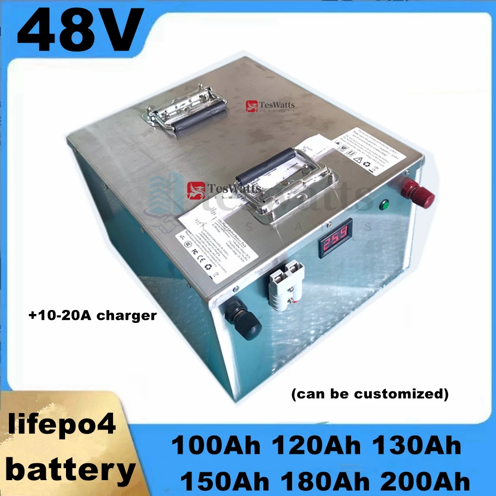 Lifepo4 48V 200Ah 180Ah 160Ah 150Ah 130Ah 120Ah 100Ah Lifepo4 battery for 5000w motorhome solar system boat RV+10A Charger