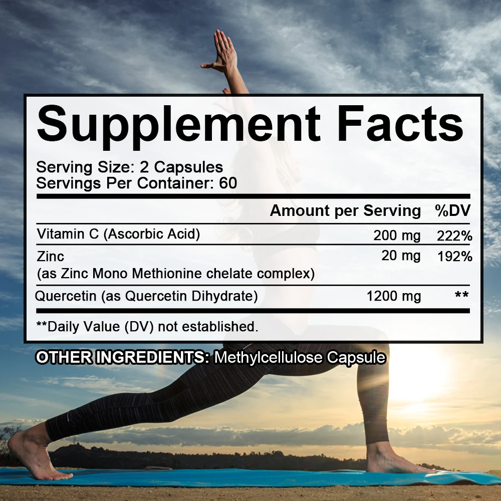 

Quercetin Capsules, with Vitamin C & Zinc, Antioxidant, Immune Support, Promote Energy Production, Boosts Collagen Production