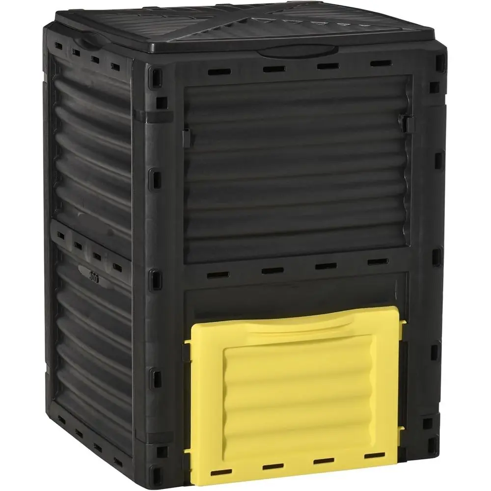 

Большой контейнер для компоста на 80 галлонов для эффективного обогащения почвы на открытом воздухе — простая установка, желтый