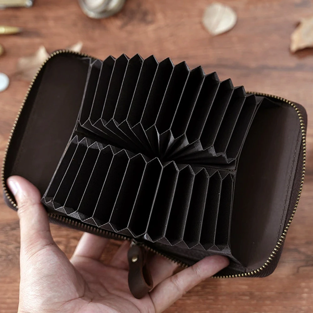 Multi-Functional Genuine Leather Card Organizer - Expanding Wallet for Passport, Credit Cards & Coins with Large Capacity Storag