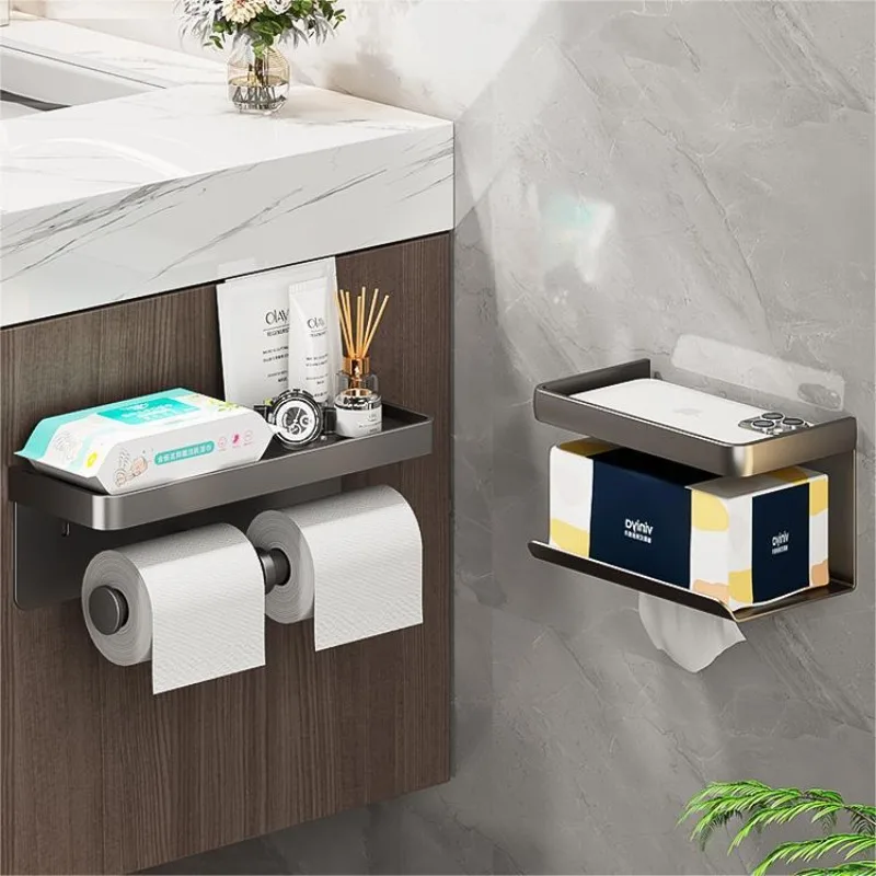 Wall Mounted Bathroom Tissue Box Punch-Free Toilet Paper Holder Roll Paper Storage Rack for Restroom