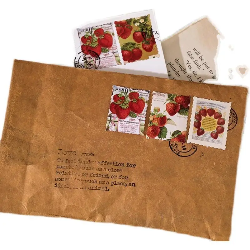46Pcs/Box  Paper Stickers Nice Fruit Strawberry Sealing Sticker Decorative Stickers for Collage Scrapbooking DIY Journaling Gift