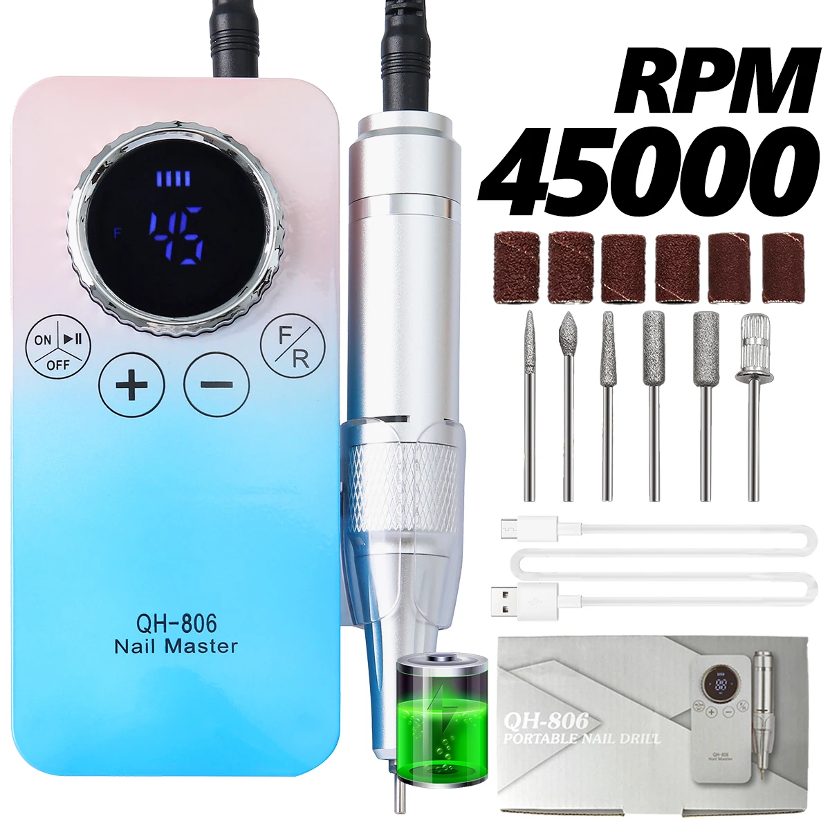 Juego de taladro de uñas profesional, máquina perforadora de lima de uñas, kit de manicura y pedicura, juego de lima de uñas para el hogar y el salón