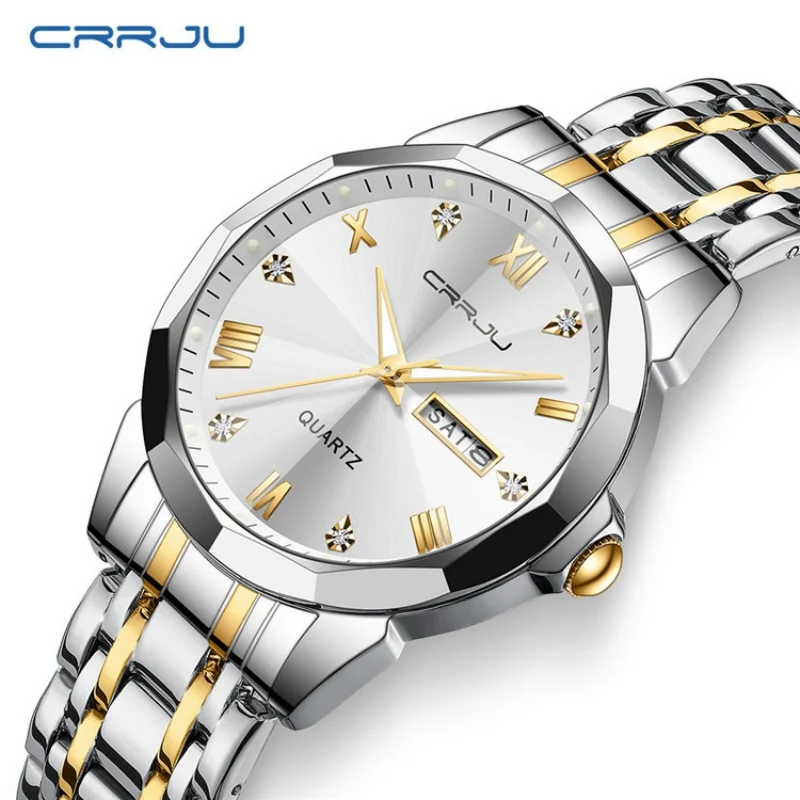 

CRRJU 5023, мужские кварцевые наручные часы, новые водонепроницаемые часы с ремешком из нержавеющей стали, светящиеся модные элегантные мужские часы с тонким циферблатом