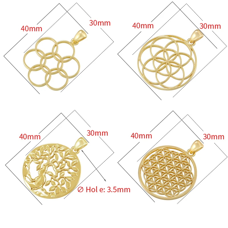 ZHUKOU Copper 18K gold plated Tree of Life Melkaba pendant minimalist style unisex vintage accessory:VD1509-VD1512