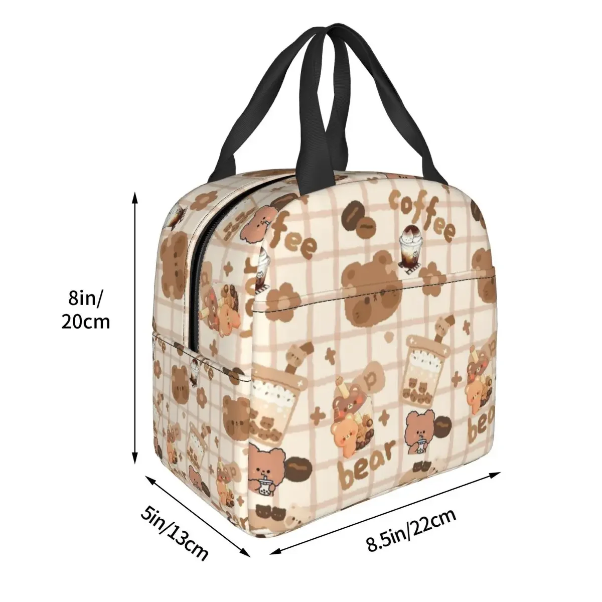 Cute Bear Coffee Dessert Pattern Insulated Lunch Bag for Women Kids Leakproof Food Boxes Thermal Lunch Box Tote