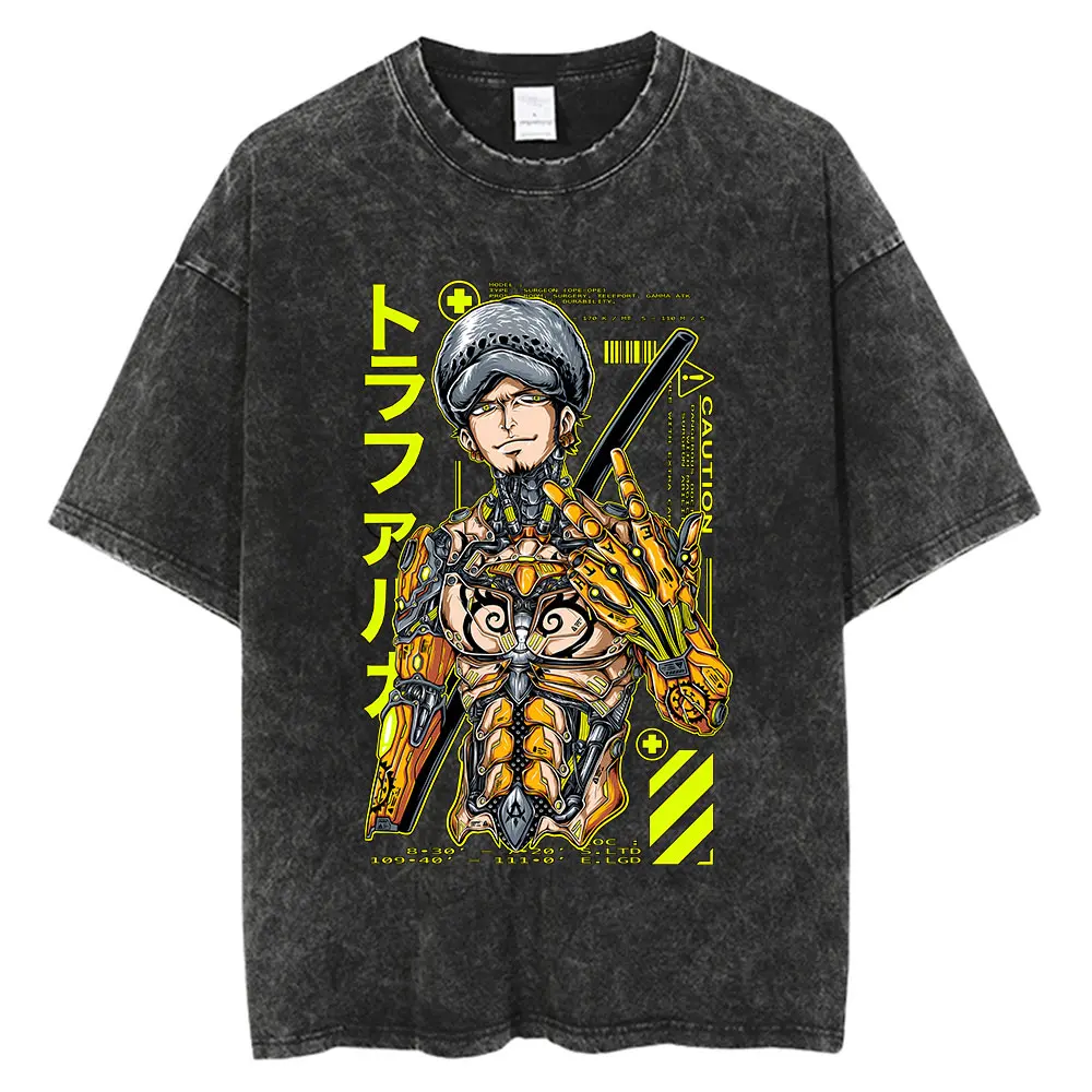 

One Piece Law Anime T Shirt Men Hip Hop Vintage Washed Oversized Y2K T Shirts for Women Streetwear Tees Unisex Summer Clothing