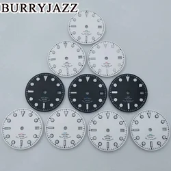 BURRYJAZZ 29mm No Logo NH34 NH35 GMT Watch Dials White Black Dial Green Luminous Fit 3 O'clock 3.8 O'clock Case Crown