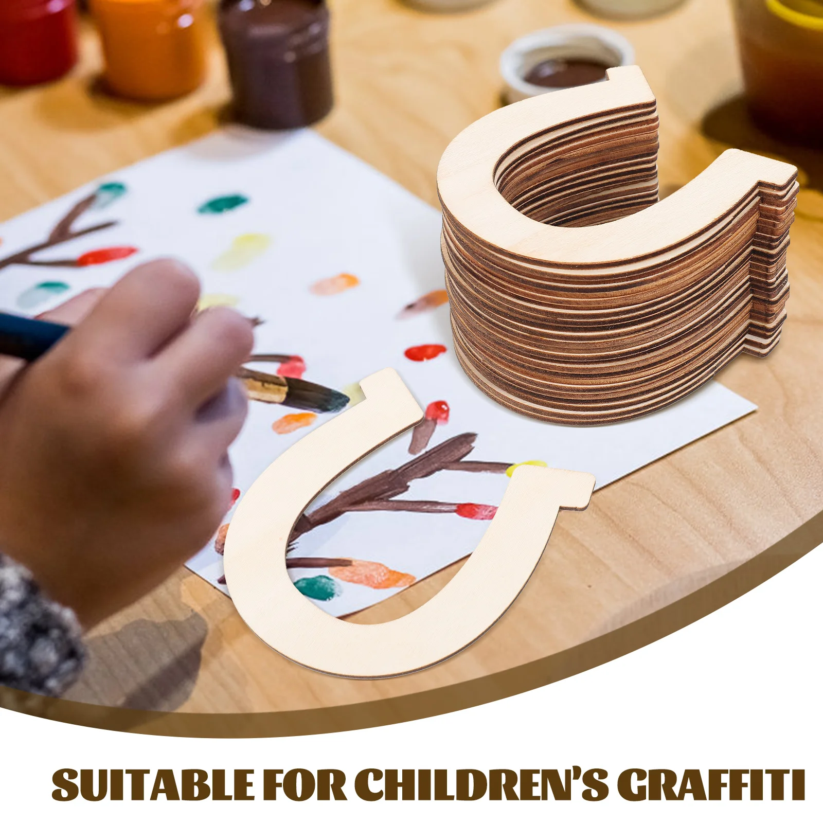 

48Pcs Horseshoe Wood Chips Unpainted DIY Graffiti Wooden Slices for Painting Home Decoration Horseshoe Cutouts