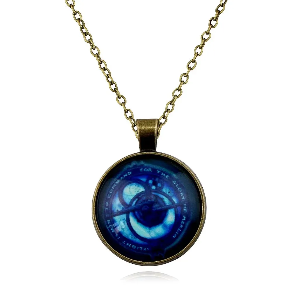 Troll Hunters Vintage Amulet Pendant Necklaces Bronze Color Chain Blue Crystal for Children Toys Women Men Jewelry Gifts