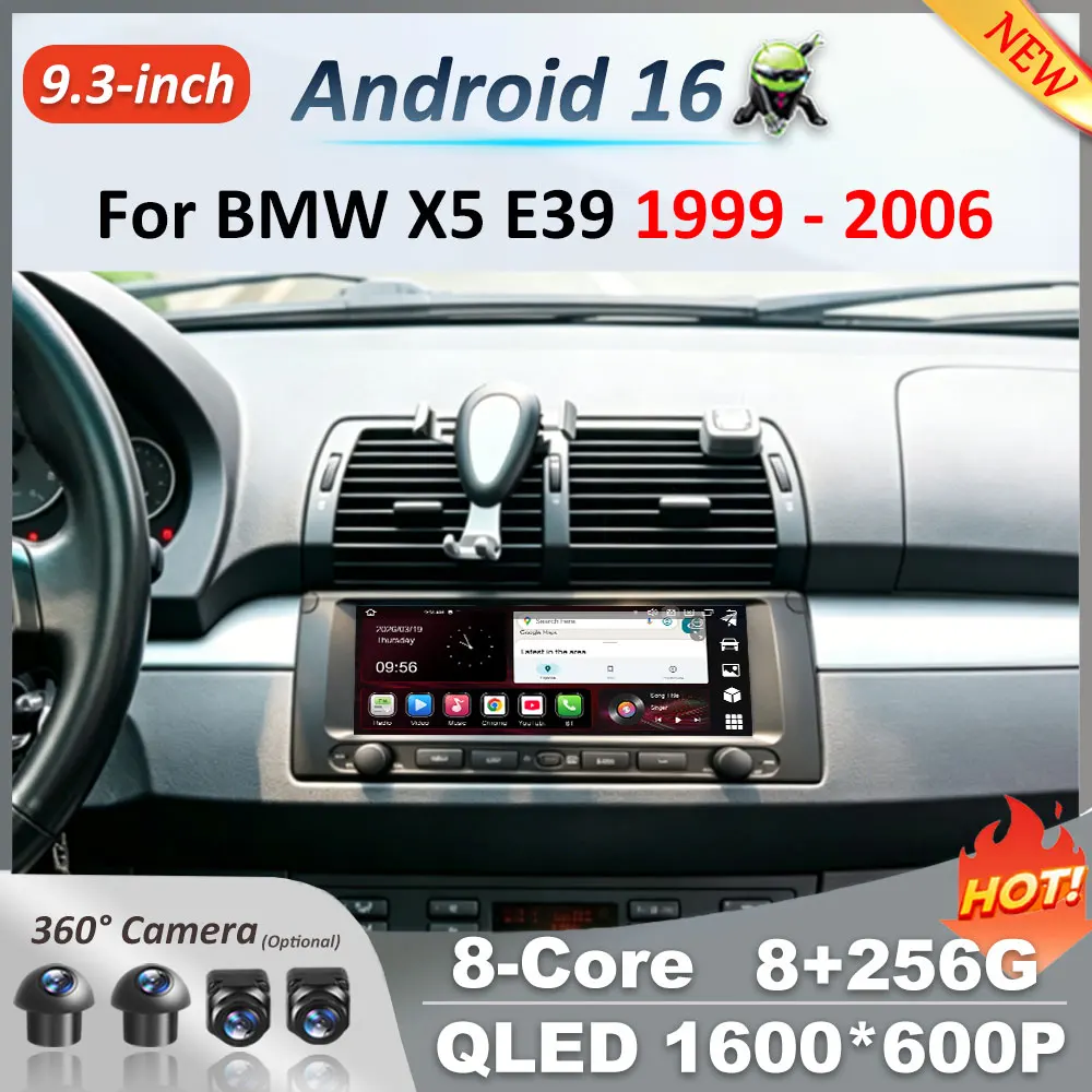9.3 inch Android 16 for BMW X5 E39 1999 - 2006 Car Radio Multimedia Player BT 4G GPS Navi DSP Stereo WiFi QLED Touch Screen