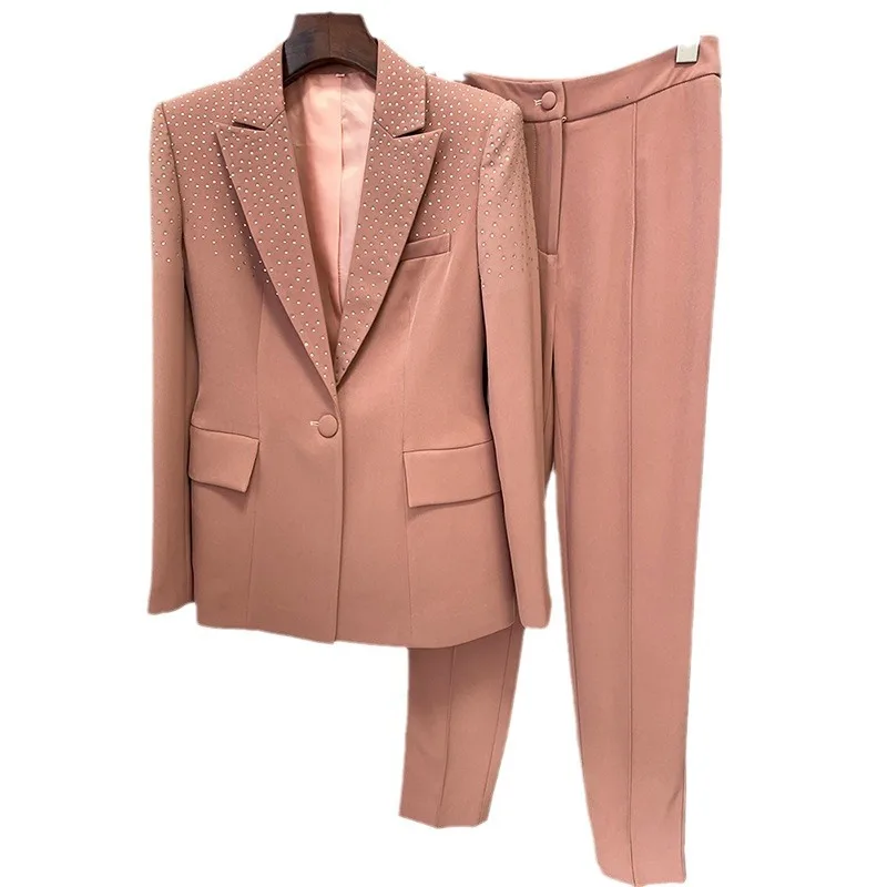 

New European and American Star Fashion Hot Diamond One-button Suit Trousers Suit, Two-piece Set