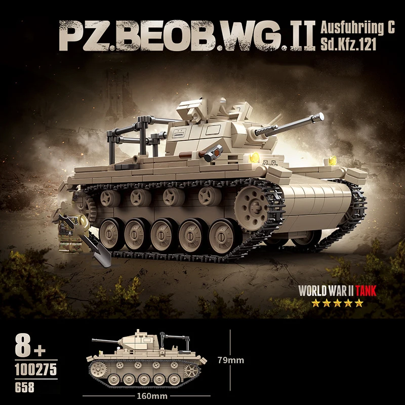 Germany Military Brick World War Panzer II Ausf C Tank Batisbrick Building Block Vehicle WW2 Army Force Figures Toys For Gift