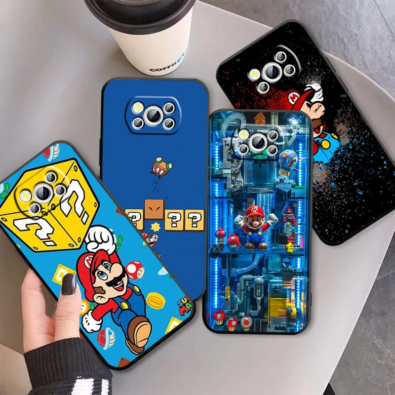 Cartoon Game Super M-Marios For Xiaomi Mi Poco F5 F4 F3 F2 X5 X4 X3 M6 M5 M5S M4 M3 C40 Pro GT NFC 5G Black Funda Phone Case