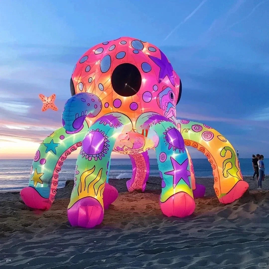 Giant Inflatable Cartoon Octopus Air Blow Marine Animal Mascot with White Light Nightclub DJ Booth Beach Decor Advertising Props