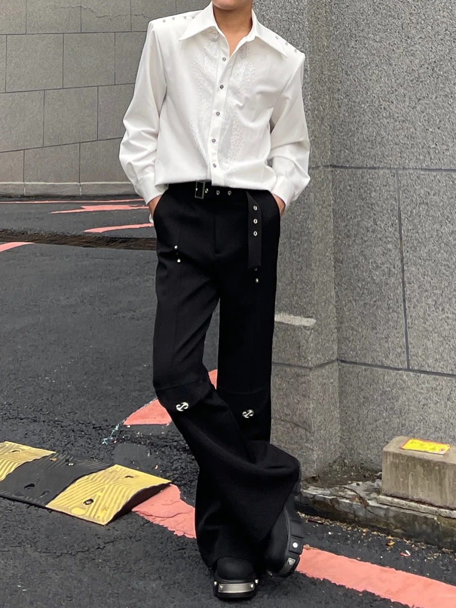 Korean Version of High-end Rivet Design Black Suit Pants Men's Fashion Trend Loose and Versatile Casual Trousers