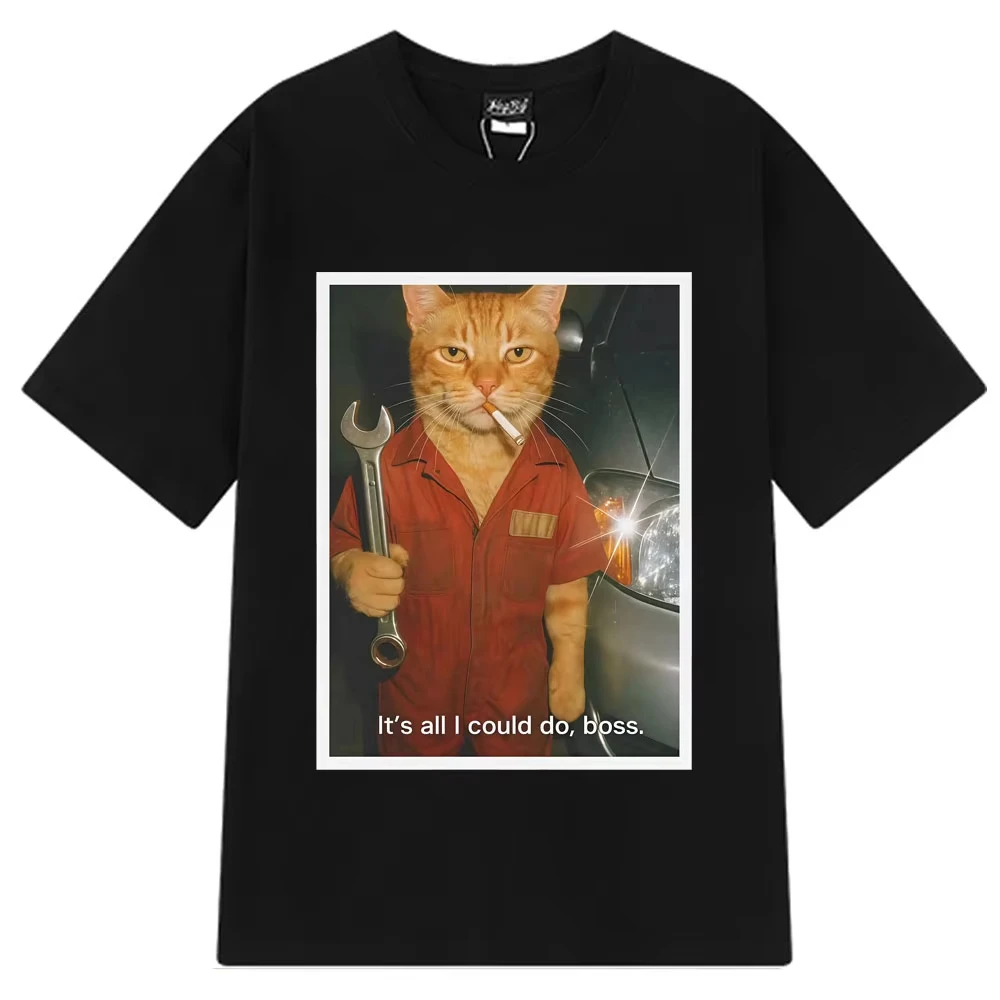 Funny Cat Mechanical Fans T-shirt Women's Fashion Clothing Harajuku T-shirt Loose Casual Hip Hop T-shirt Street Wear