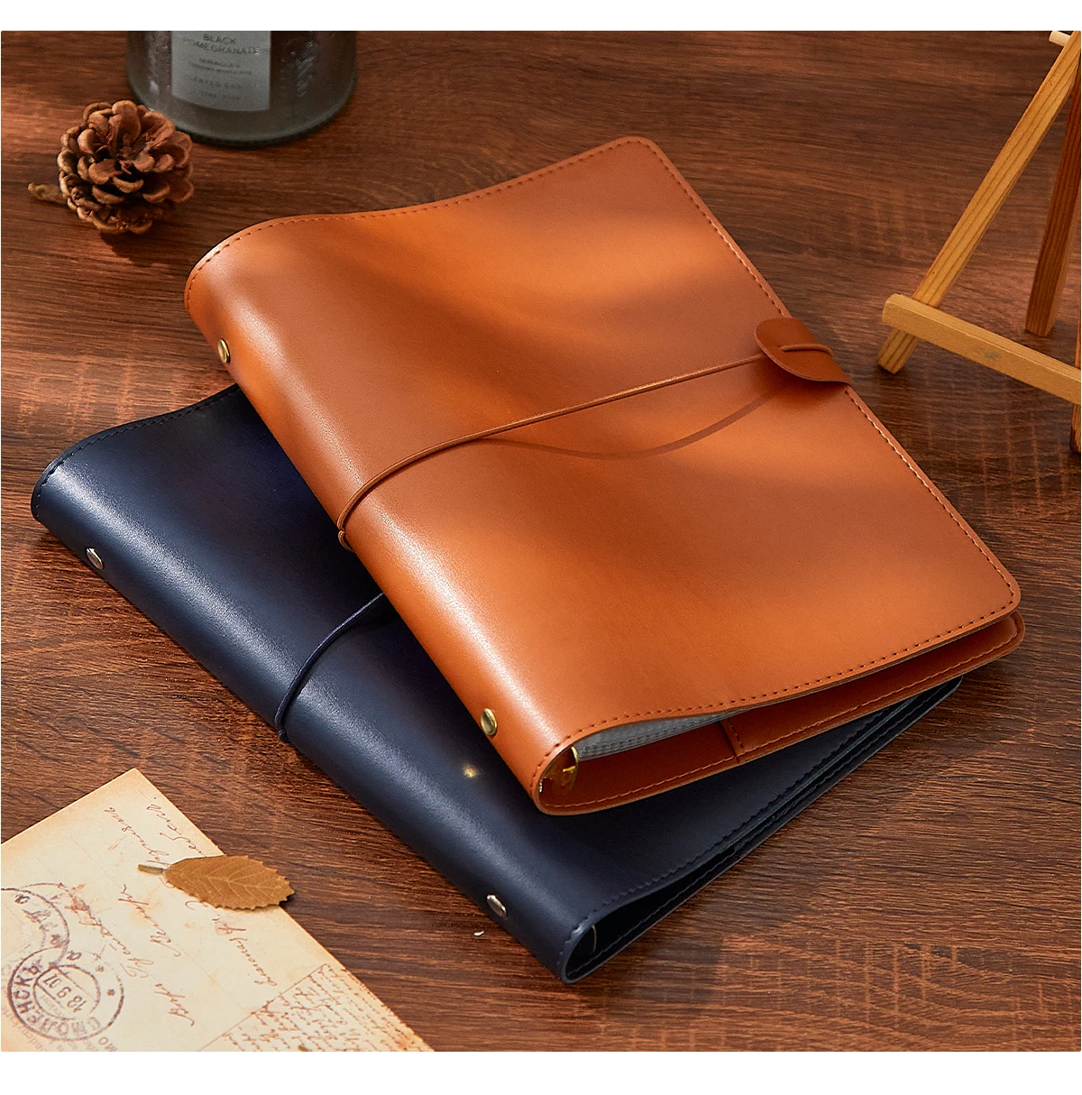 Soft Touch Leather A5 Photo Album Vintage 4-Pocket Scrapbook for Tickets, Receipts, Memorabilia, Travel Souvenirs Collection