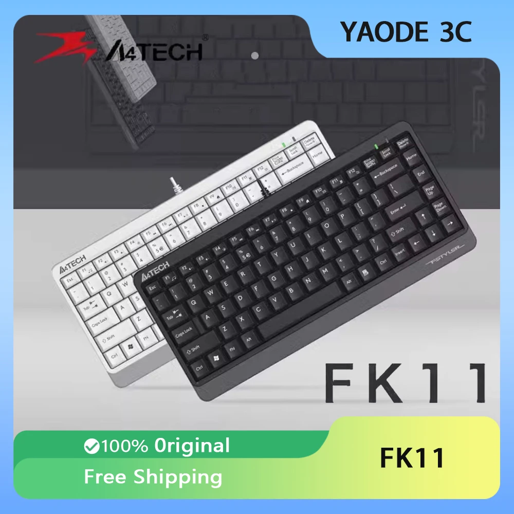 

A4TECH Fk11 Проводная клавиатура Портативная USB-клавиатура для офиса и дома, 87-клавишная мини-бесшумная проводная клавиатура, аксессуары для ПК