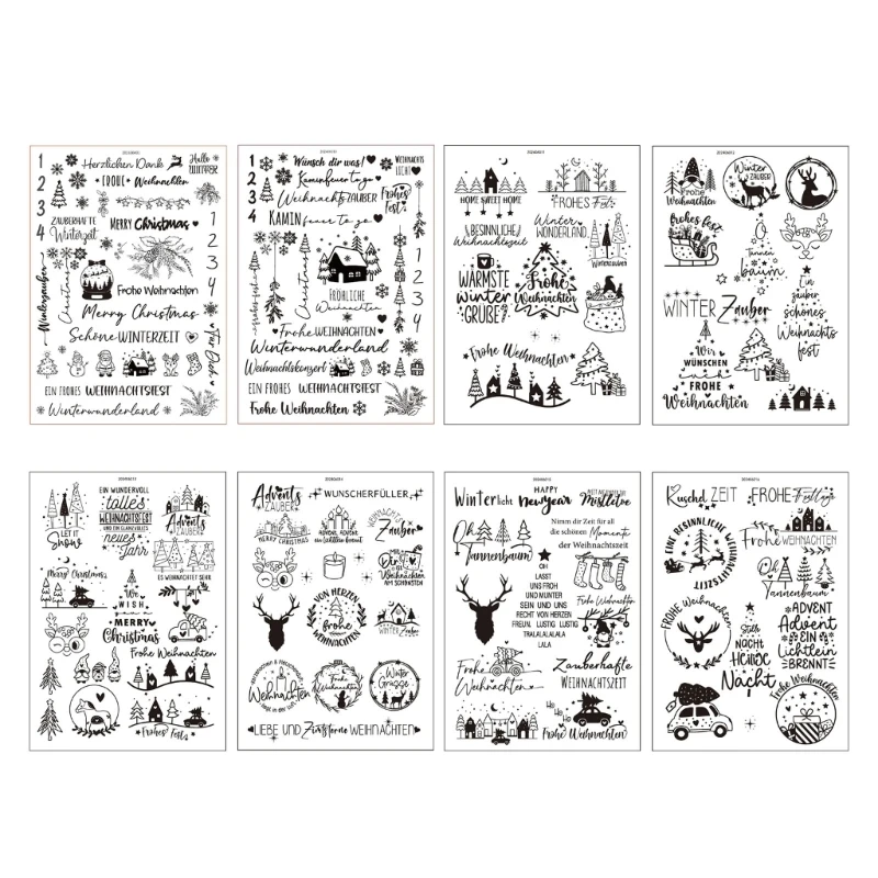 

8Pcs Christmas Blessing Words Sticker German Blessings Water Sticker for Christmas Decoration Dropship