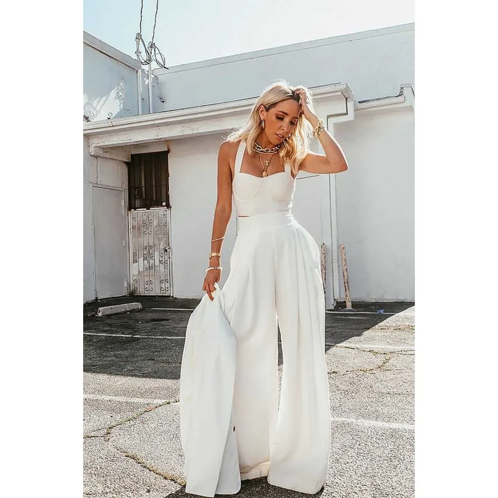 Sexy Tube Top Cami Blouse Tee Loose Wide Leg Pants Jumpsuit Playsuit Matching Set Spring Summer