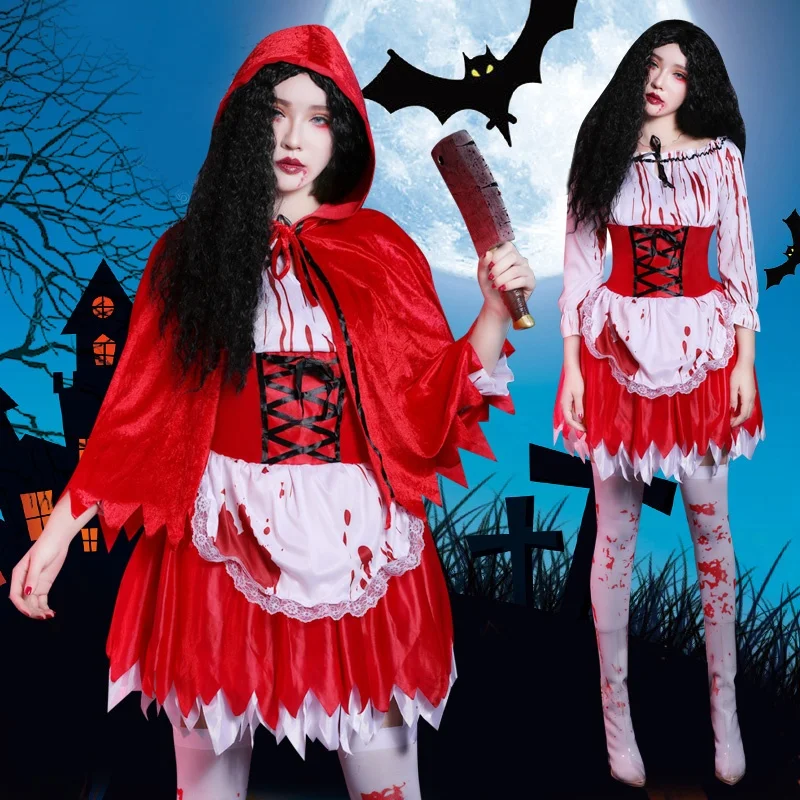 Harlowe loween Adult Cosplay Red Witch Skirt Set Women's Role-plang Costume Polyester Fiber 00% Traditional Chinese Eth...
