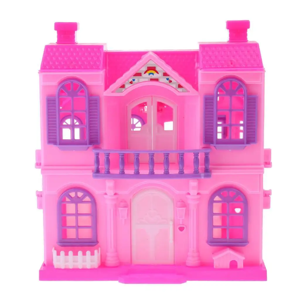 2-verdiepige pop Mini Villa Dream House voor poppen Kinderen Fantasiespel Speelgoed Willekeurige kleur