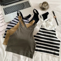 Women Camisole With Breast Pad Summer Stripe Sleeveless Backless Slim Tank Top