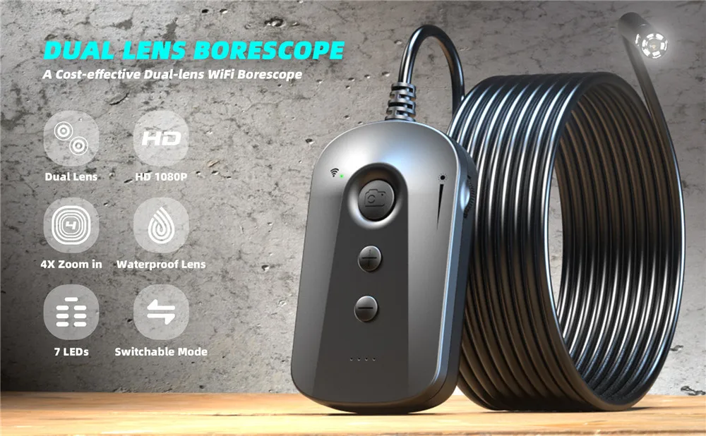 2MP 1080P 3.9mm 4X Zoom Rigid Cable WIFI Endoscope Water-proof IP66 CMOS Borescope Inspection Digital Microscope Camera Otoscope