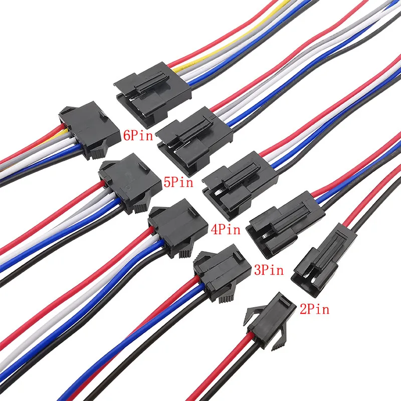 5Pair SM 2/3/4/5/6 Pin 2.54mm Pitch Plug Male Female Jack Docking Electronic Wire Connector For LED Strip Light DIY 10/15/20CM
