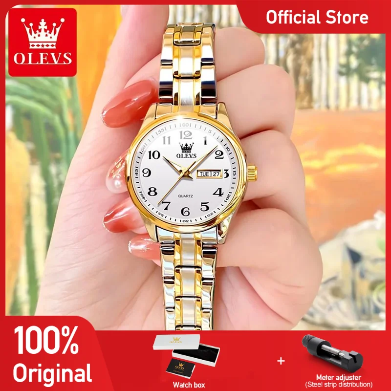 

OLEVS 5567 женские часы роскошные кварцевые наручные часы водонепроницаемые часы из нержавеющей стали с датой и днем для женщин с коробкой оригинальные Reloj