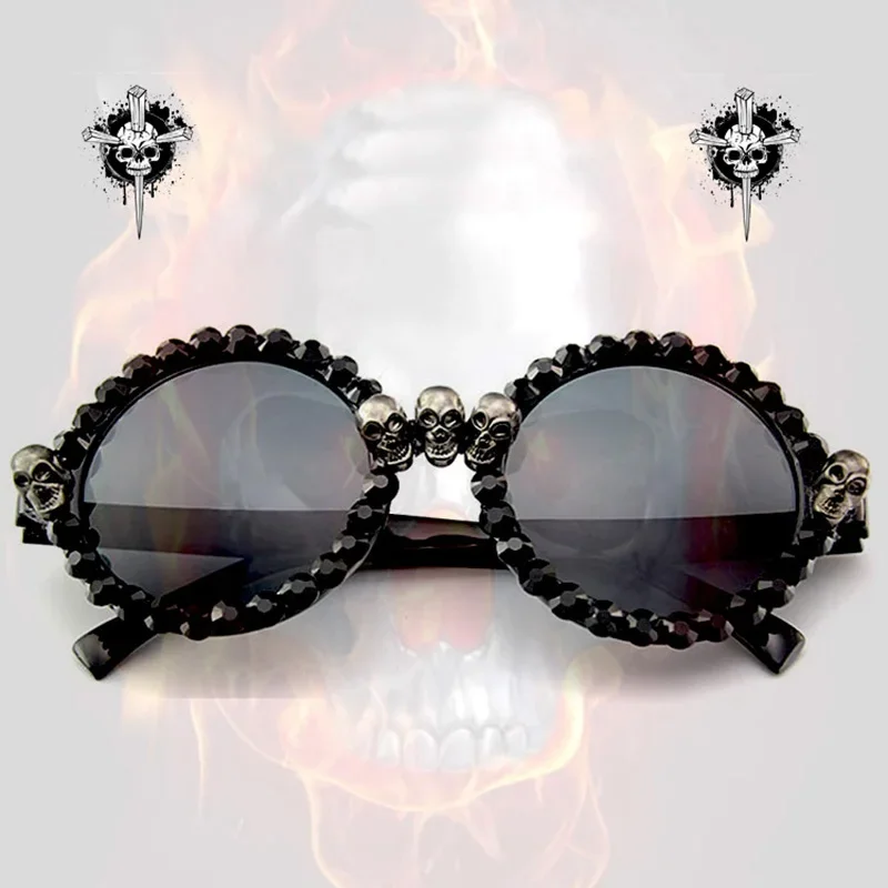 Gothic Skull Sunglasses Halloween Christmas Cat Eye Crystal Punk Sun Glasses luxury designer  vintage  gafas de sol mujer