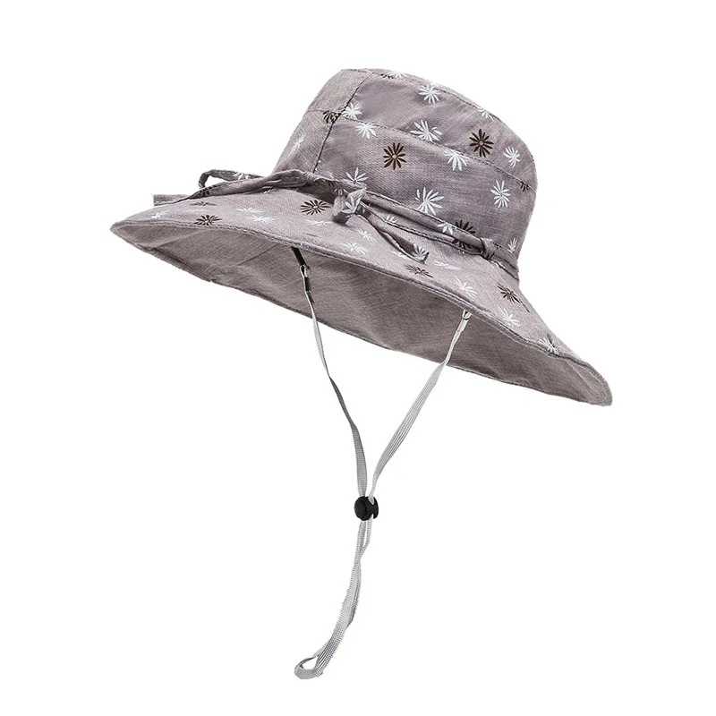 Panama Women\'s Fragmented Flower Big Eave Fisherman Bucket Pot Hat Outdoor Fashion Sunscreen Beach Summer Cap H94